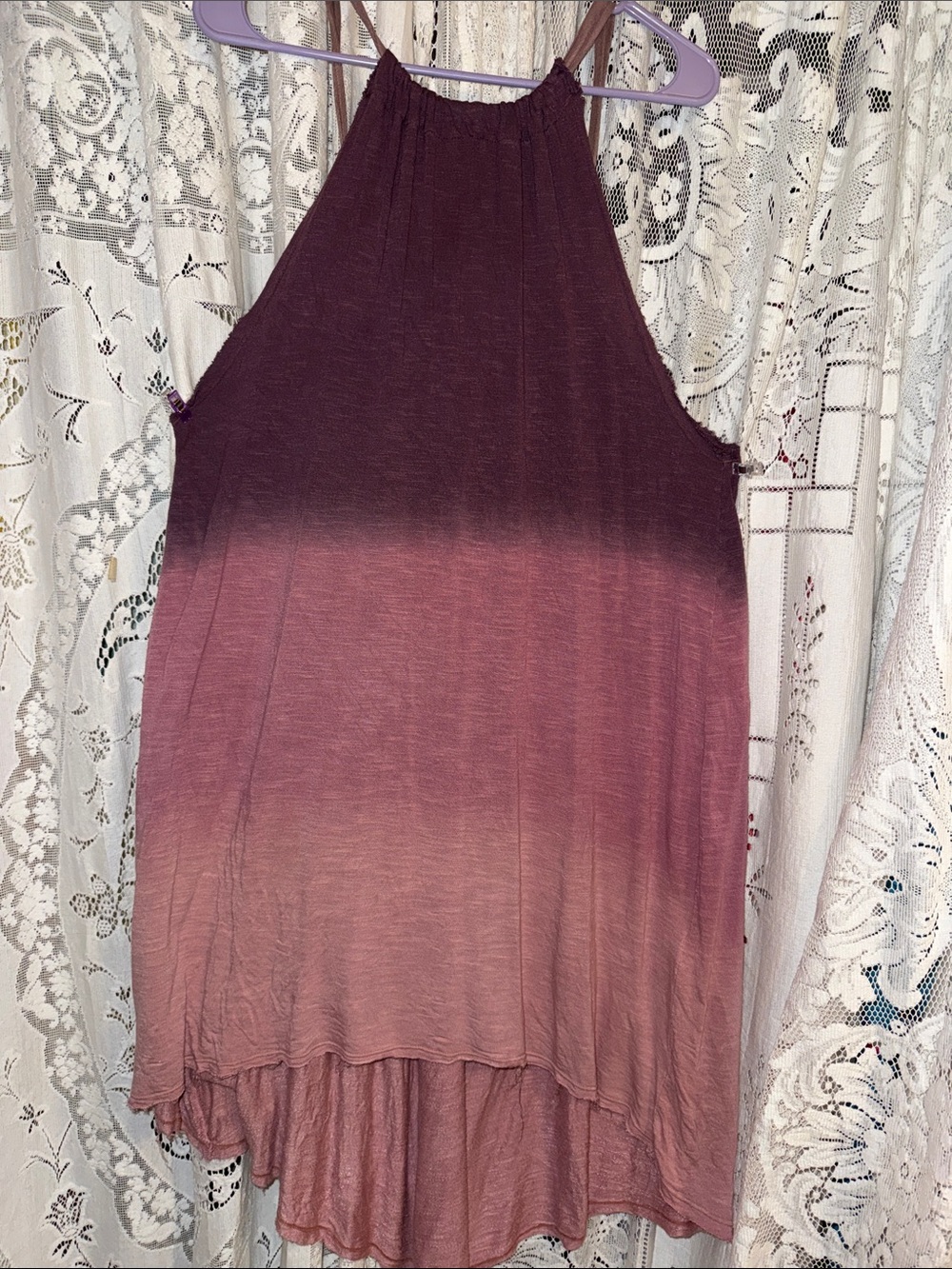 Ecote Ombre High-Low Halter Dress in Plum to Dusty Rose